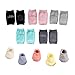 Baby Crawling Anti-Slip Knee and Baby Anti-Slip Socks, Unisex Baby Toddlers Kneepads 5 Pairs, Soft Cotton Assorted Boys Girls Grip Walkers Socks 5 Pairs,Best Infant Gift for 6-24 Month Baby