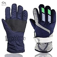 YR.Lover Children Ski Gloves Winter Warm Outdoor Riding Thickening Gloves (Navy Blue, M-6-8y)