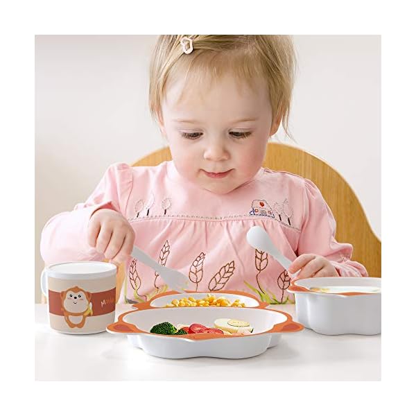 H-HOMEWINS-5-Piece-Kids-Dinner-Set-Eco-Friendly-Bamboo-Tableware-Includes-Plate-Bowl-Cup-Fork-Spoon-Dishwasher-Safe-Dinnerware-for-Baby-Children-Monkey H HOMEWINS 5-Piece Kids Dinner Set Eco-Friendly Bamboo Tableware Includes Plate Bowl Cup Fork Spoon Dishwasher Safe Dinnerware for Baby Children (Monkey)