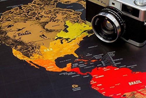Scratch Off World Travel Map With US States - Tracker Poster Personalized Large Wall Deluxe Edition Gift For Travelers. Track Your Travel Adventures &amp; Places by Tralecia!