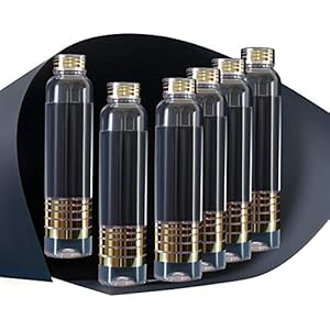 FIMBRIA water bottle 1 litre plastic, fridge water bottles, set of 6, 1000ml (Golden Bottles)