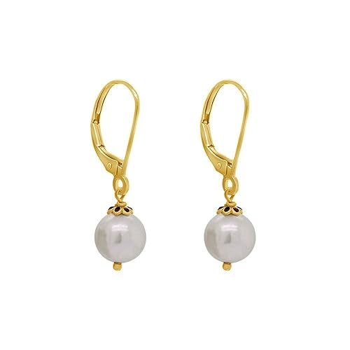 18k (750) Yellow Gold and Pearl Drop Earrings for Women