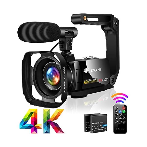 Videokamera 4K Camcorder Ultra HD 30MP 18X Camcorder mit LED-Fülllicht, 3,0 Zoll Drehbare Touchscreen Vlogging Kamera…
