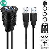 USB 3.0 Mount Cable - Powerbeast Dual USB 3.0 Extension USB Mount,Dash Mount,Flush Mount,Panel Mount Cable for Car Boat Motorcycle and Motorized DVD Receiver (3.3ft)