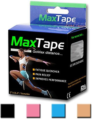 Kinesiology Tape MaxTape Elastic Tape for Athletes - Therapeutic Sports Tape for Injury &amp; Performance - For Knee, Shoulder, Elbow, Ankle, Back, Neck Pain - Superior Waterproof Technology and Adhesion - Latex Free - (Choose Color Below)