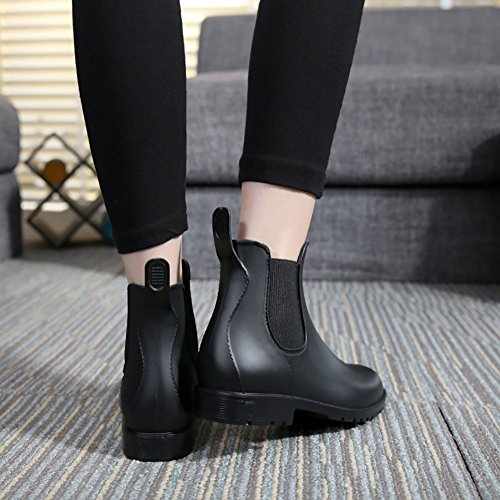 17KM Women's Black Ankle Rain Shoes Anti Slip Short Rain Boots Slip On Waterproof Chelsea Boots