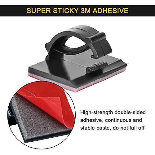 JIRVY Self Adhesive Cable Clips Black Management Wire Clip Cord Holder 100 Pack (Black) - Thumbnail 3
