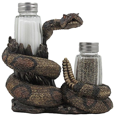 Southwest Rattlesnake Salt And Pepper Shaker Set With Holder In