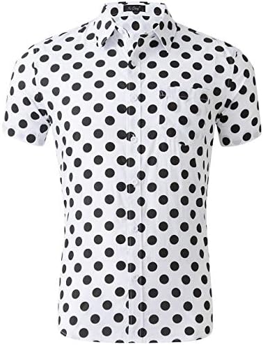 XI PENG Men's Casual Dress Cotton Polka Dots Short Sleeve Fitted Button Down Shirts