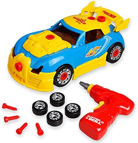 SHANDP Take Apart Toy Race Car, Construction Toy Kit for Kids, Build Your Own Car,30 Pieces With Tools Drill, Realistic Sounds and Lights ,Best Gift for 3 Years Old Boy (Upgrades)
