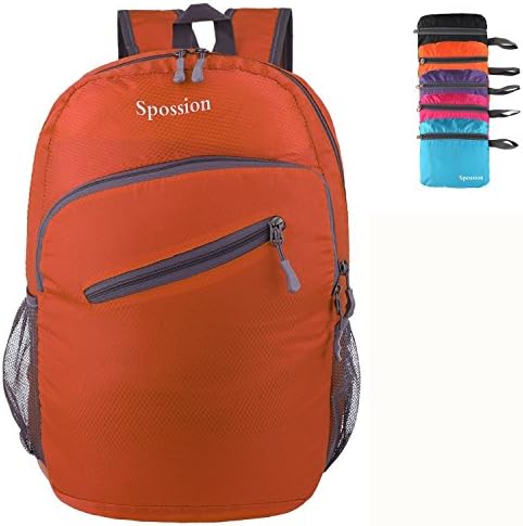 Spossion Ultra Lightweight Foldable Packable Backpack-Most Durable Water Resistant Backpack Handy Travel Hiking Daypack (Orange)