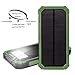 ToHLo Solar Charger Power Bank 15000mAh, Solar External Battery Pack, Dual USB Portable External Solar Power Bank Charger for Iphone 7 6 Plus 5 Galaxy S7 6 5 HTC and most Smart phones Tablets (Green)