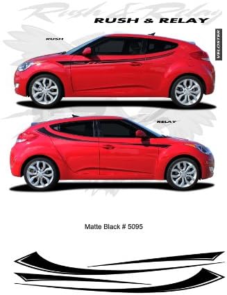 CarBeyondStore, Compatible with - Hyundai Veloster Matte Black Body Side Stripes Graphic Kit
