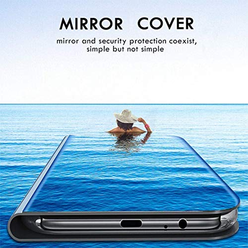 Aarnik Smart Awakening Mirror Folio Metal Electroplated PC Flip Cover for Mi Redmi Note 8 Pro (Black)