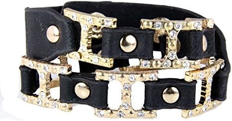 4031123 Buckle Faux Leather Wrap Bracelet Rhinestones Fashion Design