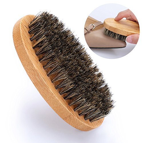 HOMEIDEAS Horsehair Shoe Shine Brush Professional Boot Shoes Shine Polish Buff Brush