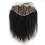 ZigZag Hair Kinky Straight 13x6 Lace Frontal Closure Brazilian Human Hair Pre Plucked Natural Hairline Ear to Ear Full Lace Closure with Baby Hair Natural Color (14inch, Kinky Straight, Free Part)