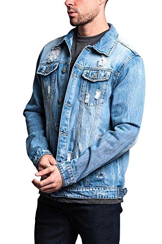 G-Style USA Premium Cotton Slightly Distressed Denim Jacket DK125 - Indigo - Large - F15C