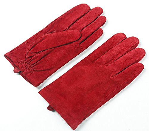Ambesi Women's Fleece Lined Pig Suede Leather Winter Gloves Red S