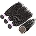 Flady Brazilian Virgin Kinky Curly Hair Bundles with Closure (16 18 20+14inch) 10a Unprocessed Brazilian Curly Weave Human Hair 3 Bundles with Closure