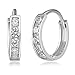 14k REAL White Gold 2mm Thickness CZ Channel Set Hoop Huggie Earrings (10 x 10 mm)