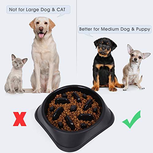 JASGOOD Slow Feeder Dog Bowl with Collapsible Dog Bowl-Puppy Puzzle Dog Food Bowl,Fun Feeder No Choking,Slow Eating Dog Bowl for Medium Dogs(Black,for S & M Dogs)