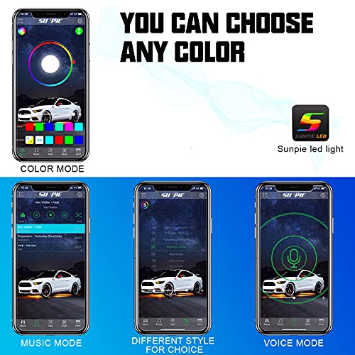 SUNPIE 4 Pods Upgraded 210 Degrees Wide Angle RGBW LED Rock Lights APP