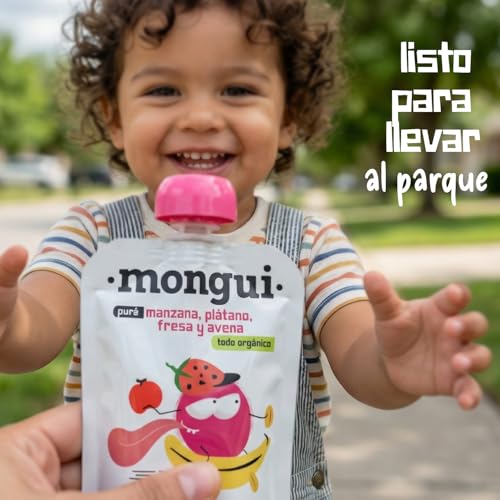 Snack orgánico para peques | Pack 16 pouches Mix Cereales 4 Recetas – Fresa, Avena, Pera, Espelta, Durazno, Arroz, Calabaza, Canela | Empresa B | MONGUI