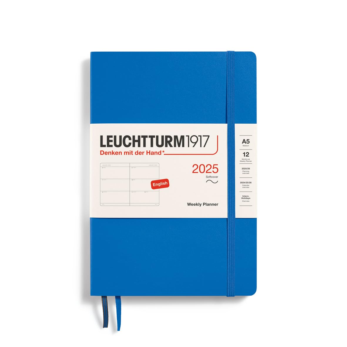 LEUCHTTURM1917 370790 Weekly Planner Medium (A5) 2025, Softcover, Sky, English