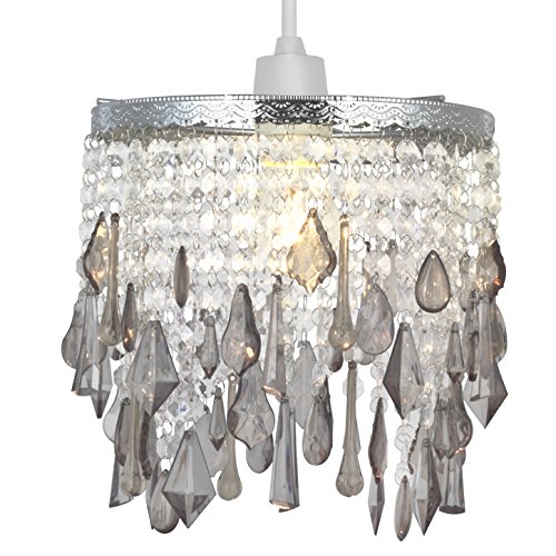 SHINY STAR Crystal Pendant Light Shade, Modern Chandelier Design Ceiling Pendant Light Shade with Clear&Grey Acrylic Crystal-Grey — image 1