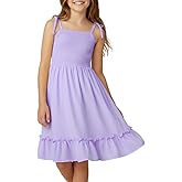 WELAKEN Girls Summer Dress A-Line Spaghetti Strap Open Back Twirl Sundress for Kids