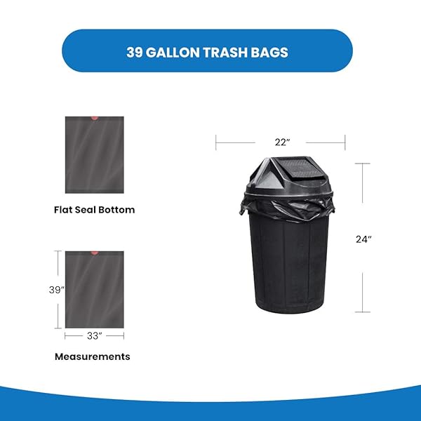 RELI. 39 GALLON TRASH BAGS DRAWSTRING (100 COUNT) LARGE 39 GALLON HEAVY DUTY DRAWSTRING TRASH BAGS, GARBAGE 39GAL CAPACITY, LAWN LEAF (39GAL, BLACK)