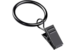 20 Pack Black Curtain Rings with Clips, Curtain Hooks Curtain Clips with Rings, Drapes Rings 1 Inch in Diameter, Fits up to 5