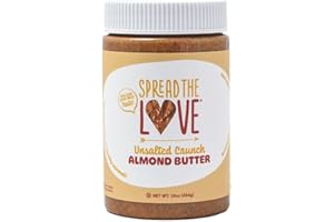 Spread The Love UNSALTED CRUNCH Almond Butter, 16 Ounce, All Natural, Vegan, Gluten Free, Creamy, No Added Salt or Sugar, No Palm Fruit Oil, Not Pasteurized with PPO, Made in California