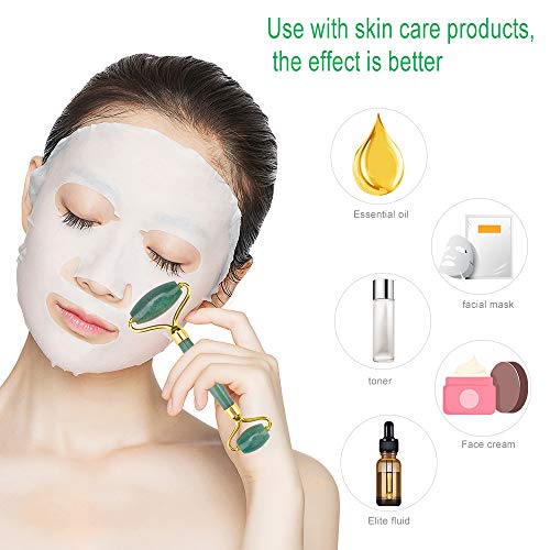 Jade Roller-Dredges Meridians - Releases Facial Tension-Noiseless-Face Massager for Wrinkles-100% Real Natural Jade Stone, ideayard(Dongling)