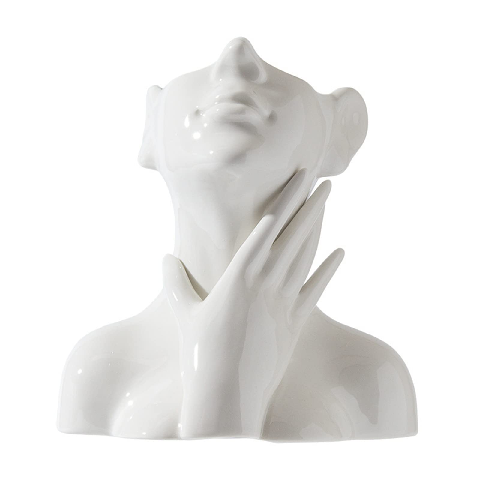 Female Head White Ceramic Face Vase - Modern Table Art Statue for Garden, Home, Living Room Decor - Indoor/Outdoor (C, Large)