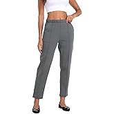HAPPIERE Women's Work Casual Pants Women Pull On Pintuck Slacks Trousers Stretchy Sweatpant with Pockets