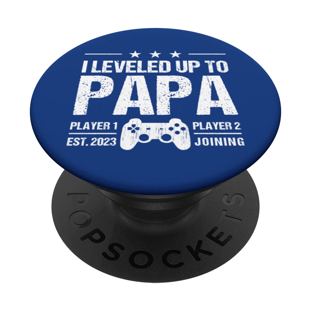 I Leveled Up To Papa Est 2023 - Funny New Dad Gamer Vintage PopSockets Swappable PopGrip