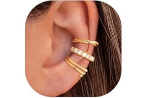 NECOCY Ear Cuff Earring for Women, Trendy Gold Earring Cuffs Non Piercing Dainty Chunky Thin 14K Gold Plated Cartilage Cuff Earrings Cubic Zirconia Clip On Hoop Huggie Earring Simple Jewelry for Women