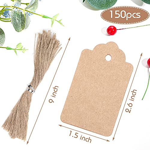 Starrky Brown Kraft Paper Gift Tags, 150PCS Gift Wrap Tags Editable Blank Gift Labels for Christmas Wedding Birthday Thanksgiving Gift