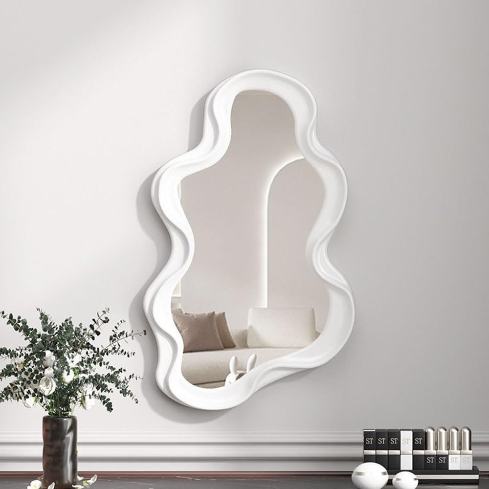 Hosoncovy Irregular Frame Wall Hanging Decorative Makeup Vanity Mirror for Bathroom, Living Room, Bedroom (White)