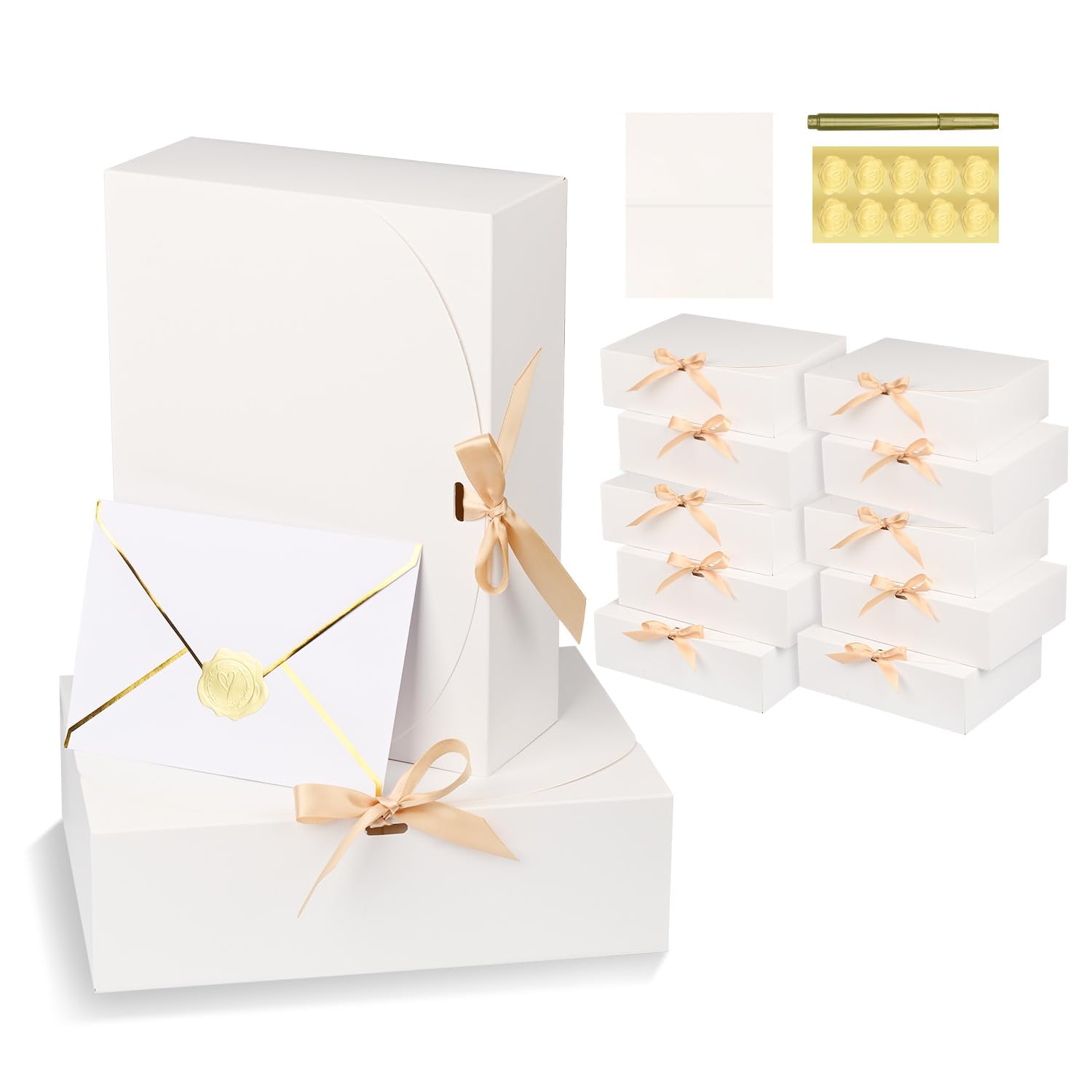 Photo 1 of 10 Pack Large White Gift Boxes with Lid, Bridesmaid Proposal Box with Envelopes and Cards Pen Sticker for Bridesmaid Gift,Wedding,Birthday,12×9.8×3.1 Inch
