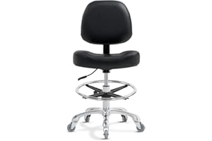 Ainilaily Drafting Chair Tall Office Chair for Standing Desk - Shop Stool with Backrest, Esthetician Drafting Stool with Wheels,Counter Height Chair for Studio, Workbench (Black, with Foot Rest)