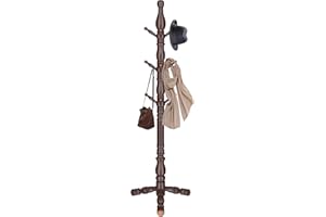 LOZABEE Wooden Coat Rack Stand, Vintage Wood Coat Rack Freestanding with Sturdy Triangle Base,Classic Coat Racks with 9 Hooks, Natural Birch Wood Entryway Coat Hall Tree Hanger Stand