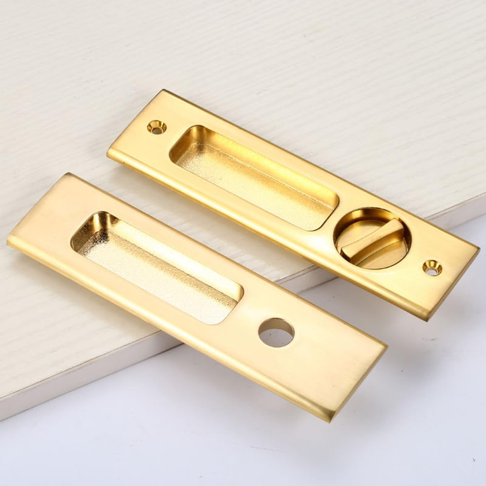 Hoconnie Sliding Door Handle Pocket Door Lock Recessed Door Handle Invisible Sliding Door Lock 160mm No Key (Gold)