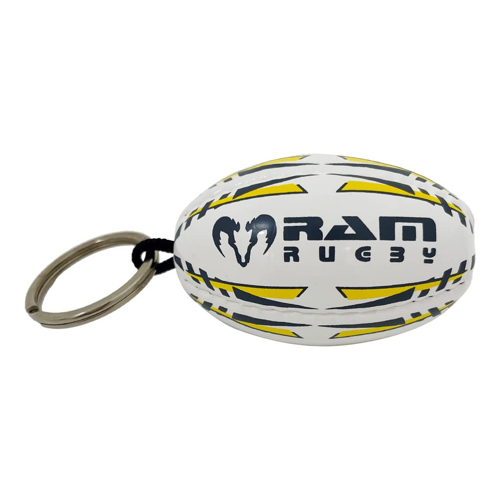 Ram Rugby Ball Keyring - Black/Gold (Rubber) or Yellow (Softee) - size 0 (5cm) (Softee (Yellow))