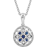 Sonia Jewels Solid 925 Sterling Silver Blue Sapphire and .03 Cttw Diamond Charm Pendant Chain Necklace 18" (24mm x 10mm)