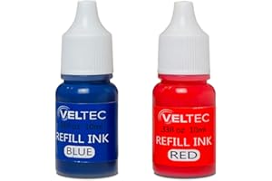Veltec Premium 2-Color Refill Ink for Pre-Ink Stamps, Blue and Red, 10 ml Each Bottle