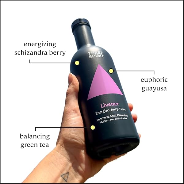 THREE SPIRIT NON-ALCOHOLIC ALTERNATIVE SPIRIT- THE LIVENER, 50CL | ENERGIZING WITH NATURAL CAFFEINE, ADAPTOGENS & WATERMELON & GINGER | MULTI-AWARD WINNING ACTIVE BOTANICAL, GLUTEN FREE & VEGAN DRINKS