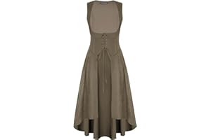 Scarlet Darkness Women Renaissance Costume Underbust Pirate Peasant High Low Dress with Pockets